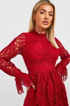 Vestito Skater Midi Premium A Collo Alto In Pizzo -Negozio al dettaglio Vestiti gzz34643 berry xl 3