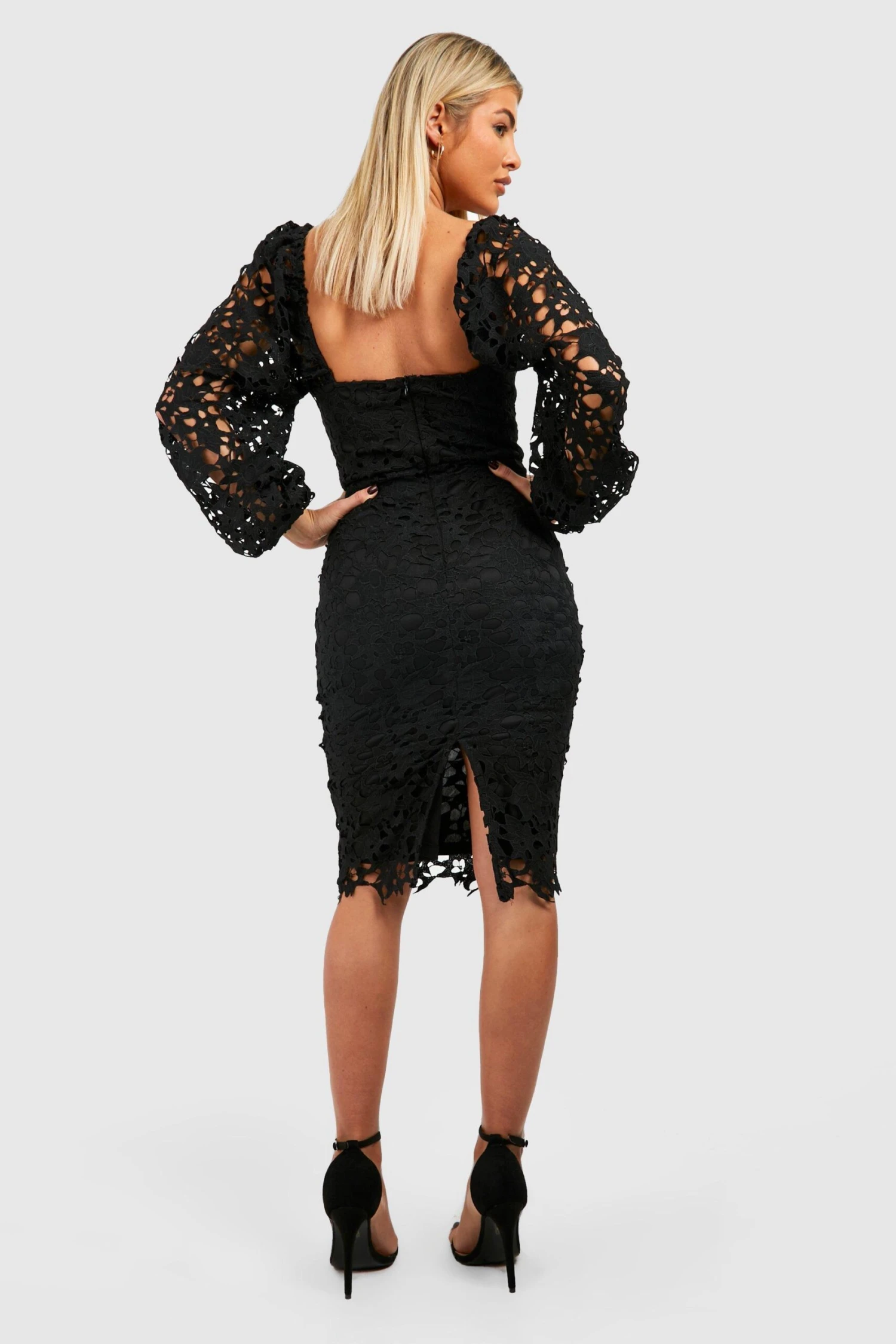 Vestito Midi In Pizzo Con Maniche A Palloncino 2 Vestito Midi In Pizzo Con Maniche A Palloncino - immagine 2