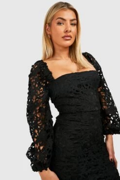 Vestito Midi In Pizzo Con Maniche A Palloncino 6 Vestito Midi In Pizzo Con Maniche A Palloncino -Negozio al dettaglio Vestiti gzz34644 black xl 2
