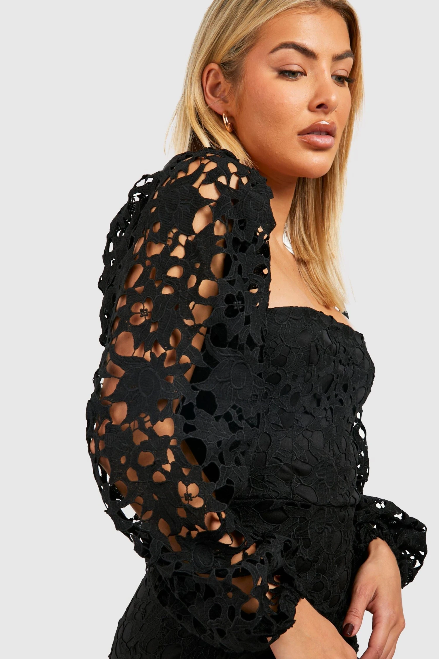 Vestito Midi In Pizzo Con Maniche A Palloncino 4 Vestito Midi In Pizzo Con Maniche A Palloncino - immagine 4