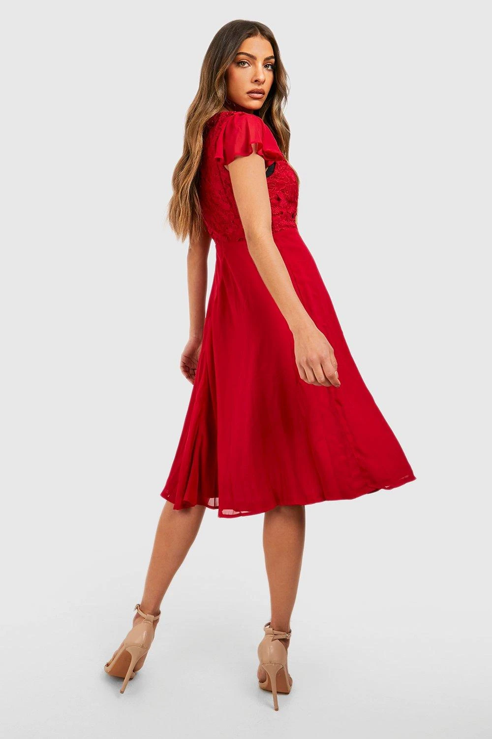 Vestito Skater Midi In Pizzo Con Volant Sulle Maniche 2 Vestito Skater Midi In Pizzo Con Volant Sulle Maniche - immagine 2