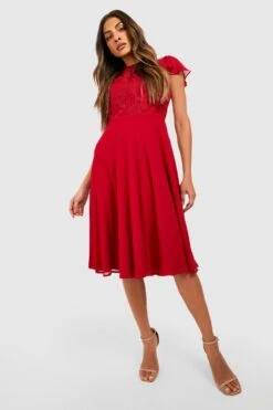 Vestito Skater Midi In Pizzo Con Volant Sulle Maniche 6 Vestito Skater Midi In Pizzo Con Volant Sulle Maniche -Negozio al dettaglio Vestiti gzz34646 berry xl 2