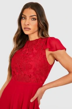 Vestito Skater Midi In Pizzo Con Volant Sulle Maniche 7 Vestito Skater Midi In Pizzo Con Volant Sulle Maniche -Negozio al dettaglio Vestiti gzz34646 berry xl 3