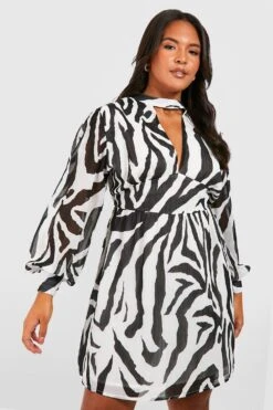 Vestito Skater Plus Size In Chiffon Con Stampa