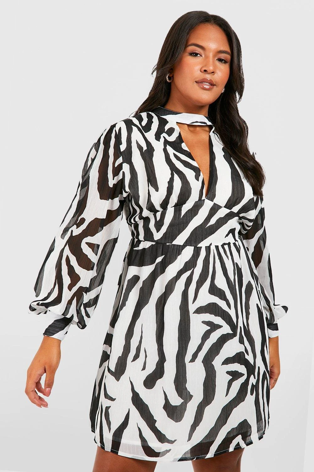 Vestito Skater Plus Size In Chiffon Con Stampa 1 Vestito Skater Plus Size In Chiffon Con Stampa