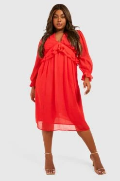 Vestito Skater Plus Size In Chiffon Con Stampa -Negozio al dettaglio Vestiti gzz34700 red xl 2