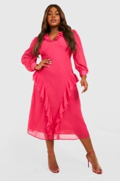 Vestito Longuette Plus Size Con Arricciature