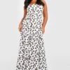 Vestito Maxi Plus Size In Jersey Con Stampa Di Margherite E Balze