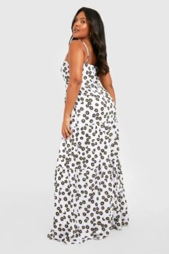 Vestito Maxi Plus Size In Jersey Con Stampa Di Margherite E Balze -Negozio al dettaglio Vestiti gzz34875 ivory xl 1