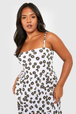 Vestito Maxi Plus Size In Jersey Con Stampa Di Margherite E Balze -Negozio al dettaglio Vestiti gzz34875 ivory xl 3