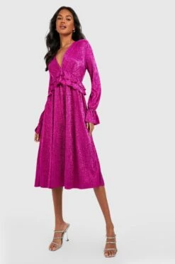 Vestito Skater Midi Da Party Metallizzato Plissettato Con Arricciature 6 Vestito Skater Midi Da Party Metallizzato Plissettato Con Arricciature -Negozio al dettaglio Vestiti gzz34884 hot20pink xl 2