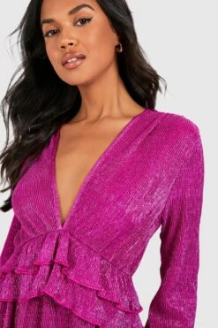 Vestito Skater Midi Da Party Metallizzato Plissettato Con Arricciature 7 Vestito Skater Midi Da Party Metallizzato Plissettato Con Arricciature -Negozio al dettaglio Vestiti gzz34884 hot20pink xl 3