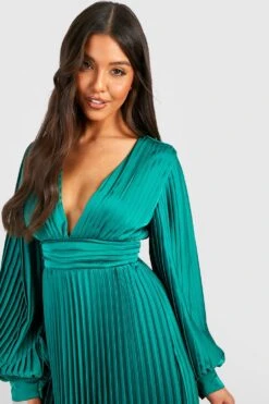 Vestito Midi In Raso A Pieghe -Negozio al dettaglio Vestiti gzz34893 emerald xl 3