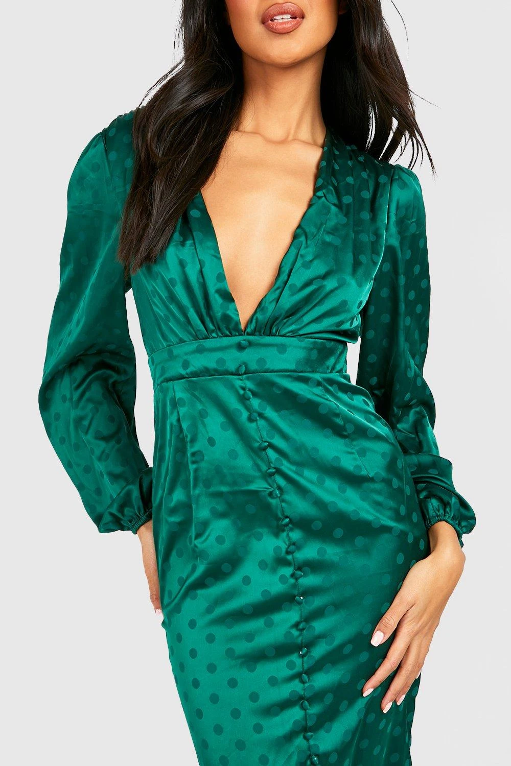 Vestito Midi In Raso A Pois Con Scollo Profondo 4 Vestito Midi In Raso A Pois Con Scollo Profondo - immagine 4