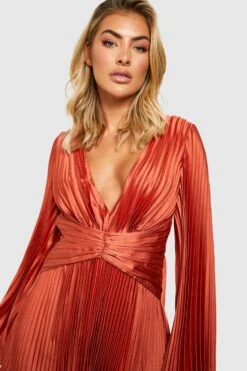 Vestito Skater In Raso A Pieghe Con Maniche Ad Angelo -Negozio al dettaglio Vestiti gzz34899 cinnamon xl 3