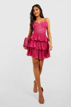 Vestito Skater A Pieghe In Pizzo Con Dettagli Stile Corsetto -Negozio al dettaglio Vestiti gzz34932 hot20pink xl 2