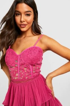 Vestito Skater A Pieghe In Pizzo Con Dettagli Stile Corsetto -Negozio al dettaglio Vestiti gzz34932 hot20pink xl 3