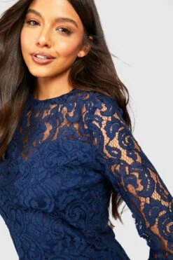 Vestito Midi A Collo Alto In Pizzo 7 Vestito Midi A Collo Alto In Pizzo -Negozio al dettaglio Vestiti gzz34936 navy xl 3