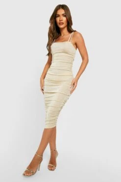 Vestito Midi Seducente Con Trama E Ruches -Negozio al dettaglio Vestiti gzz35053 champagne xl 2