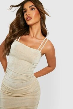 Vestito Midi Seducente Con Trama E Ruches -Negozio al dettaglio Vestiti gzz35053 champagne xl 3