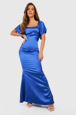 Vestito Maxi Da Cerimonia In Raso Con Maniche Ad Angelo 6 Vestito Maxi Da Cerimonia In Raso Con Maniche Ad Angelo -Negozio al dettaglio Vestiti gzz35354 navy xl 2