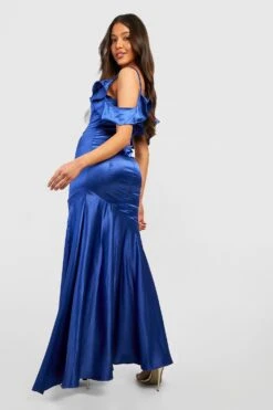 Vestito Maxi Da Cerimonia In Raso Con Arricciature 5 Vestito Maxi Da Cerimonia In Raso Con Arricciature -Negozio al dettaglio Vestiti gzz35361 navy xl 1