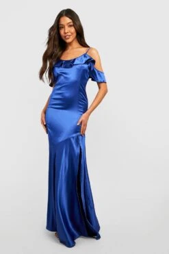 Vestito Maxi Da Cerimonia In Raso Con Arricciature 6 Vestito Maxi Da Cerimonia In Raso Con Arricciature -Negozio al dettaglio Vestiti gzz35361 navy xl 2