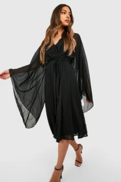 Vestito Scaldacuore Midi In Chiffon Con Maniche A Mantella -Negozio al dettaglio Vestiti gzz35372 black xl 2