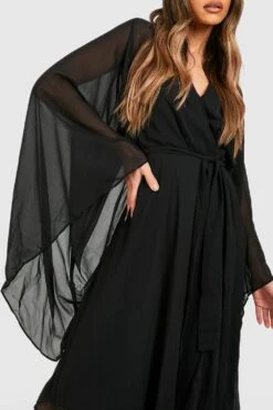 Vestito Scaldacuore Midi In Chiffon Con Maniche A Mantella -Negozio al dettaglio Vestiti gzz35372 black xl 3