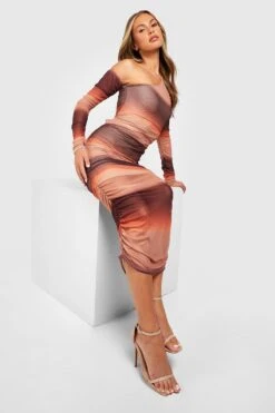 Vestito Longuette Asimmetrico In Rete Sfumata -Negozio al dettaglio Vestiti gzz35382 nude xl 2