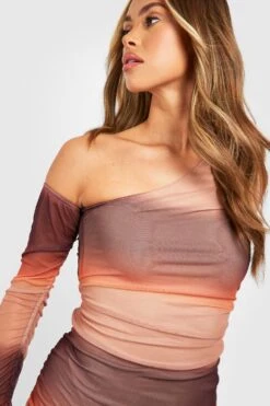 Vestito Longuette Asimmetrico In Rete Sfumata -Negozio al dettaglio Vestiti gzz35382 nude xl 3