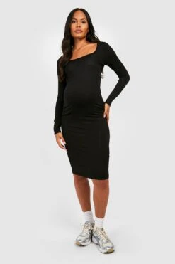 Vestito Midi Premaman Con Scollo Quadrato