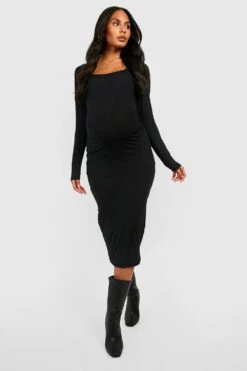 Vestito Midi Premaman A Coste Con Maniche A Sbuffo 6 Vestito Midi Premaman A Coste Con Maniche A Sbuffo -Negozio al dettaglio Vestiti gzz35520 black xl 2