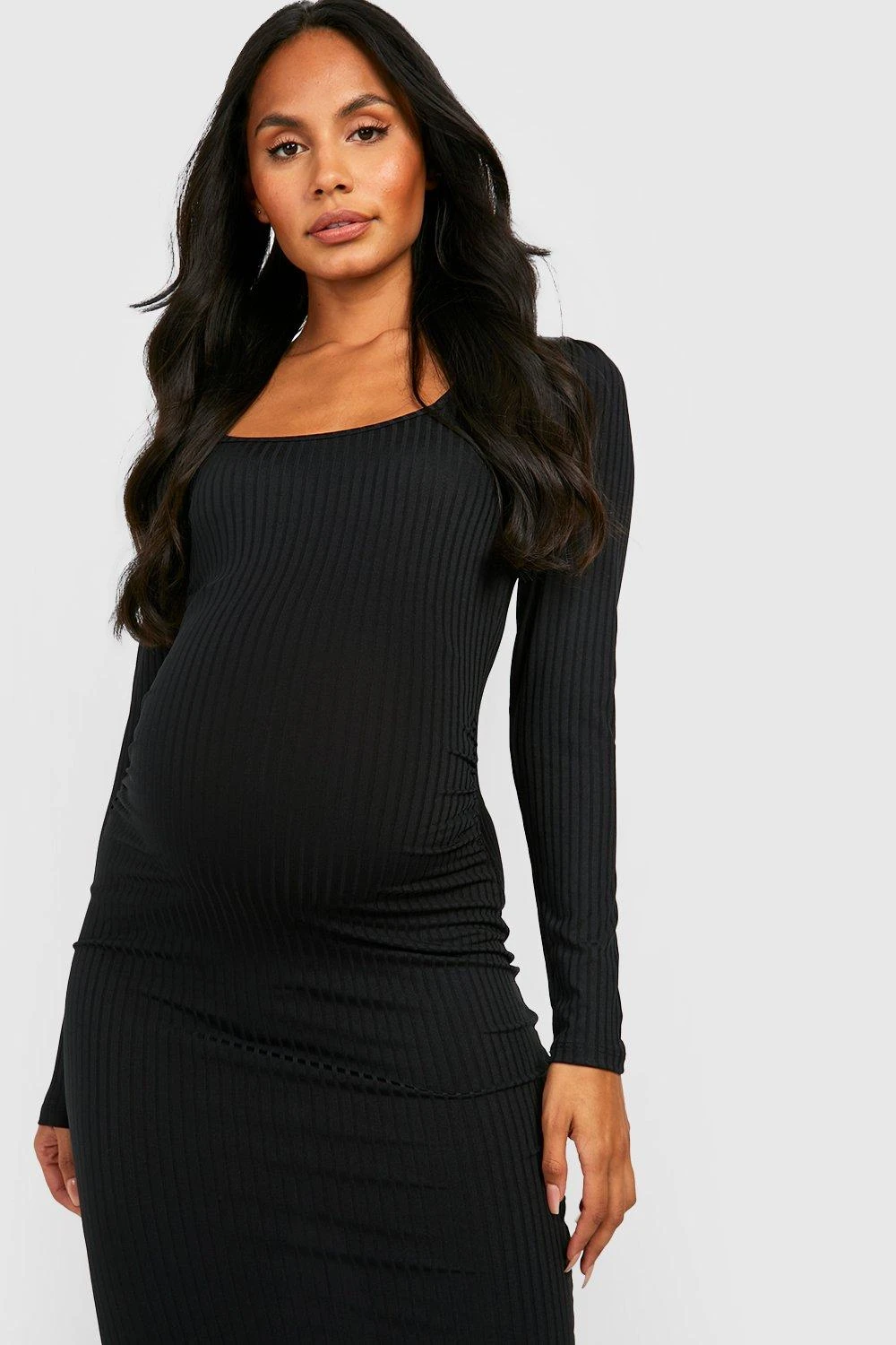 Vestito Midi Premaman A Coste Con Maniche A Sbuffo 4 Vestito Midi Premaman A Coste Con Maniche A Sbuffo - immagine 4