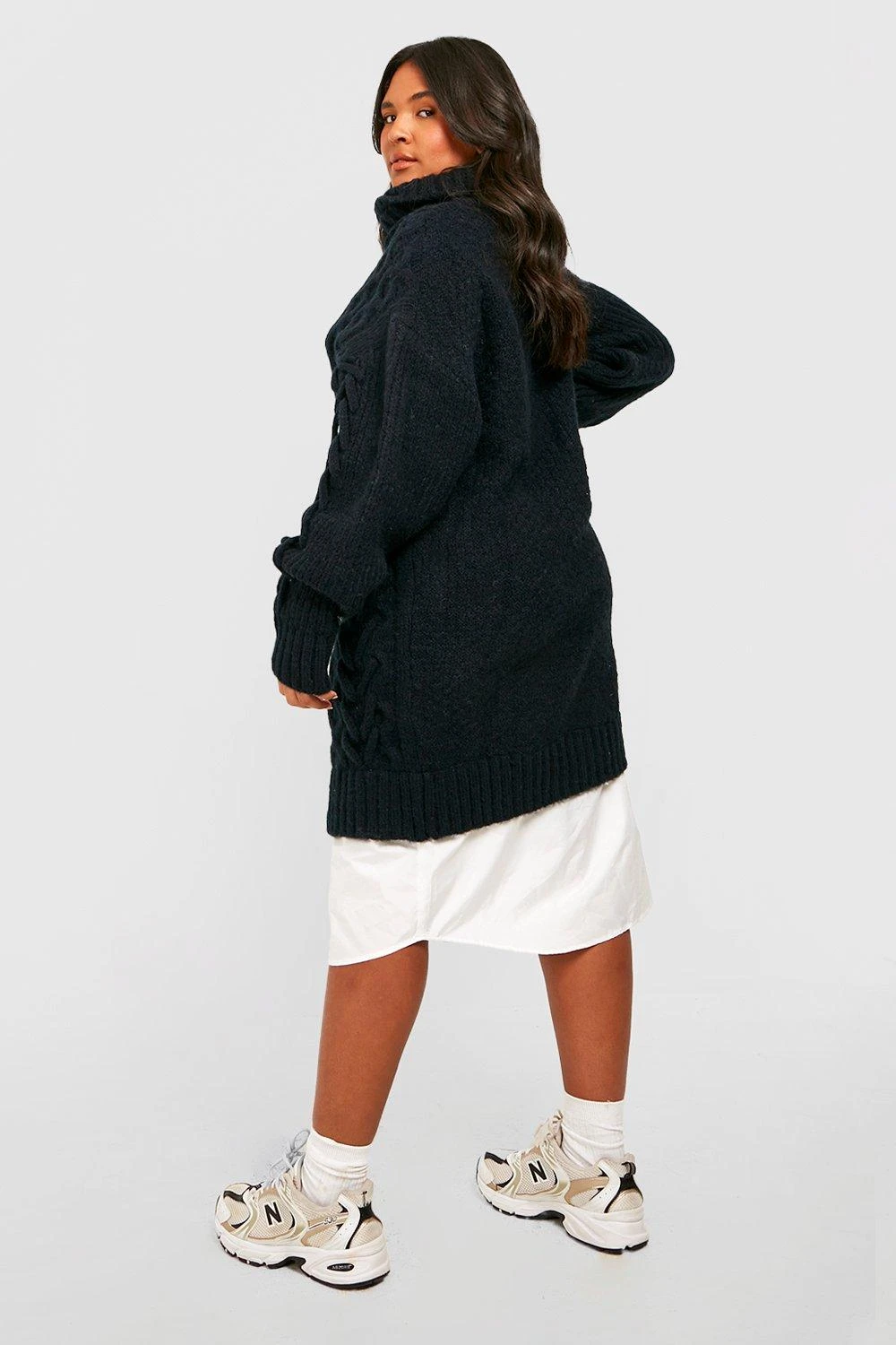 Vestito Camicia Plus Size In Maglia Intrecciata 2 In 1 Con Collo Alto 2 Vestito Camicia Plus Size In Maglia Intrecciata 2 In 1 Con Collo Alto - immagine 2