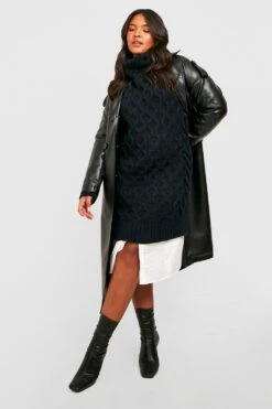 Vestito Camicia Plus Size In Maglia Intrecciata 2 In 1 Con Collo Alto 6 Vestito Camicia Plus Size In Maglia Intrecciata 2 In 1 Con Collo Alto -Negozio al dettaglio Vestiti gzz35579 black xl 2