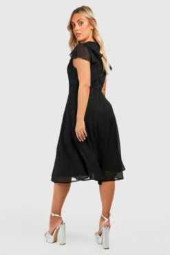 Vestito Skater Midi Plus Size In Pizzo Con Volant Sulle Maniche -Negozio al dettaglio Vestiti gzz35695 black xl 1