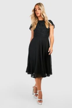 Vestito Skater Midi Plus Size In Pizzo Con Volant Sulle Maniche -Negozio al dettaglio Vestiti gzz35695 black xl 2