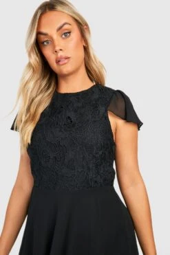 Vestito Skater Midi Plus Size In Pizzo Con Volant Sulle Maniche -Negozio al dettaglio Vestiti gzz35695 black xl 3