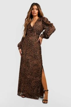 Vestito Maxi Scaldacuore In Devoré Animalier Con Maniche A Campana