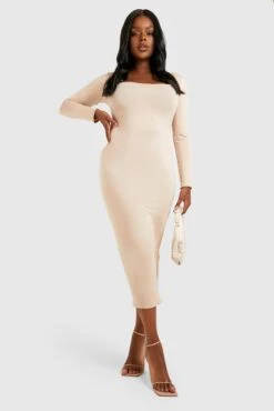 Vestito Longuette Plus Size In Jersey Basic Con Scollo Quadrato