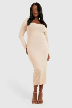 Vestito Longuette Plus Size In Jersey Basic Con Scollo Quadrato -Negozio al dettaglio Vestiti gzz35859 stone xl 2