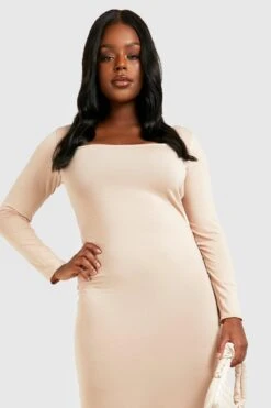 Vestito Longuette Plus Size In Jersey Basic Con Scollo Quadrato -Negozio al dettaglio Vestiti gzz35859 stone xl 3