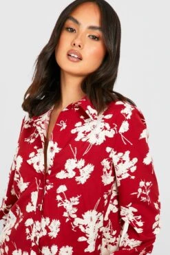 Vestito Camicia In Raso Con Stampa A Fiori -Negozio al dettaglio Vestiti gzz35893 red xl 3