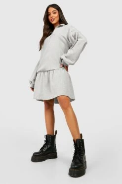 Vestito In Felpa Con Zip E Volant Sul Fondo