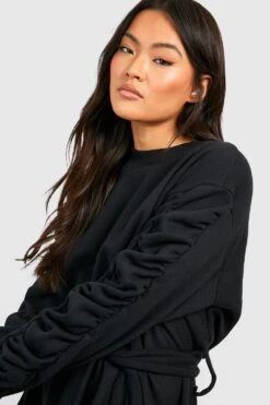 Vestito In Felpa Con Cintura E Maniche Arricciate -Negozio al dettaglio Vestiti gzz35898 black xl 3