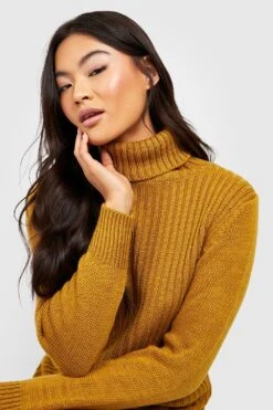 Vestito In Maglia A Coste A Collo Alto Con Spacco Sul Fondo -Negozio al dettaglio Vestiti gzz36122 mustard xl 3