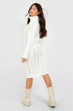 Vestito Midi A Collo Alto In Maglia Intrecciata -Negozio al dettaglio Vestiti gzz36142 cream xl 1