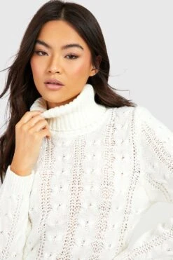 Vestito Midi A Collo Alto In Maglia Intrecciata -Negozio al dettaglio Vestiti gzz36142 cream xl 3