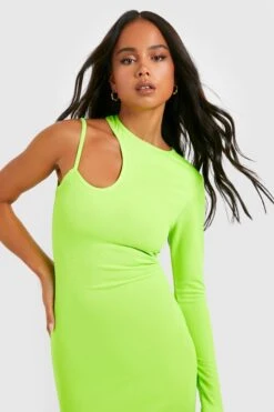 Vestito Longuette Petite Monospalla Asimmetrica Con Cut-out -Negozio al dettaglio Vestiti gzz36160 lime xl 2